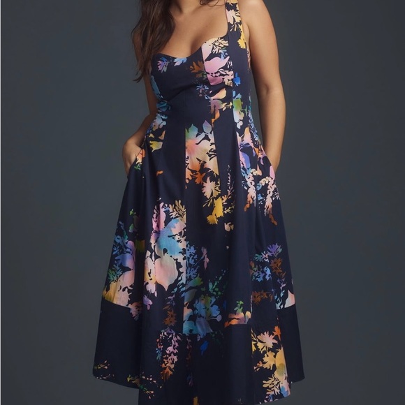 Anthropologie Dresses & Skirts - Anthropologie Dark Blue Floral Midi Dress